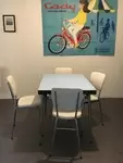 Blue formica table and four skai chairs