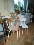 High chair, white and wood 