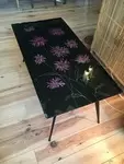 Coffee table 70s metal feet and smoked glass top