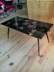 Coffee table 70s metal feet and smoked glass top