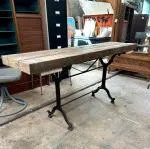 wrought iron and oak console