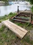 wrought iron and oak console