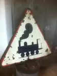 Danger train enamel sign