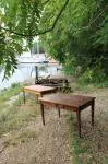 Dark wood table from the 1950s.