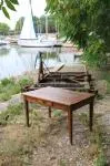Dark wood table from the 1950s.