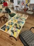 Desk or console table in wood and cast iron 