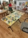 Desk or console table in wood and cast iron 