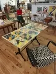 Desk or console table in wood and cast iron 