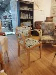 Blue and white upholstered armchair 