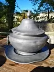 Fleur-de-lys pewter soup tureen