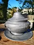 Fleur-de-lys pewter soup tureen