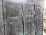 Locker room with three riveted doors and pressed sheet metal