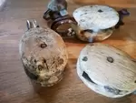 Lot of small wooden pulleys