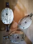 Lot of small wooden pulleys