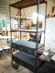 Etagère métal, tiroirs et bacs