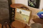 Oil painting wheat field and poppy