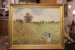 Peinture à l'huile champ de blés et coquelicot 