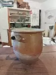 Old glazed stoneware grease or confit pot