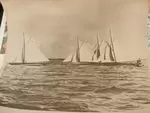 Old photograph of black and white sailboat
