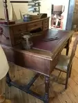 Old wooden leather writing desk