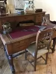 Old wooden leather writing desk