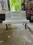 Outdoor bench made of wood and wrought iron