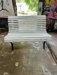 Outdoor bench made of wood and wrought iron