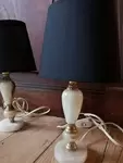 Pair of onyx and brass bedside lamps