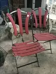 Pair of wrought iron garden chairs