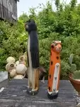Panther and tiger carved in wood 