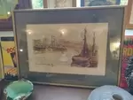 Port of Royan charcoal and watercolor 