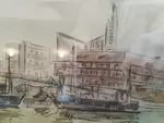 Port of Royan charcoal and watercolor 