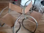 Set of two 70s aluminum and leather armchairs