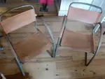 Set of two 70s aluminum and leather armchairs