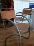 Set of two 70s aluminum and leather armchairs