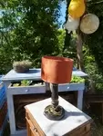Turned wood lamp
