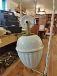 White porcelain and brass adjustable height pendant light 
