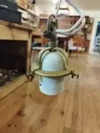 White porcelain and brass adjustable height pendant light 