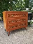 Wooden and rattan chest of drawers