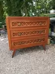 Wooden and rattan chest of drawers