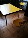 Yellow painted formica table and chairs