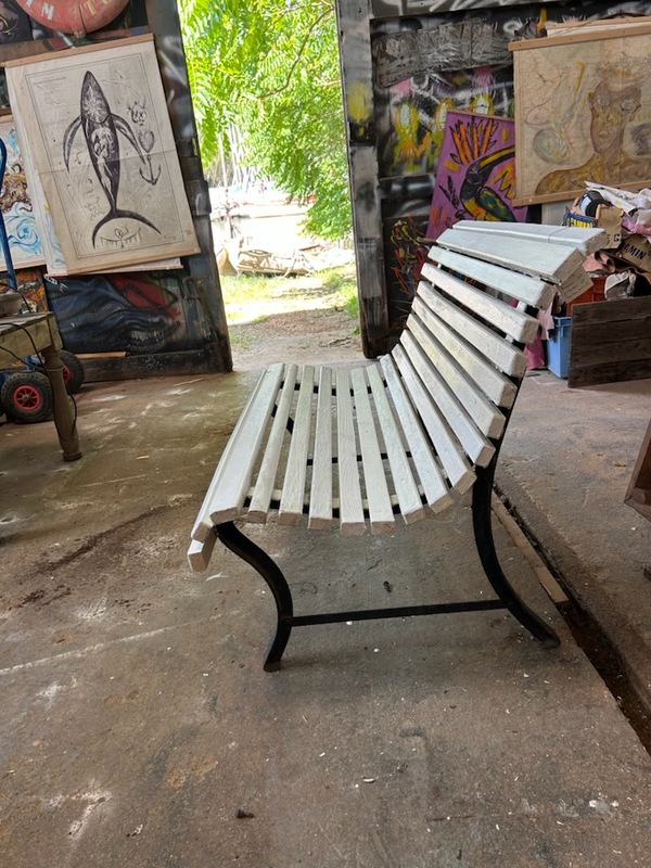 Banc extérieur bois fer forgé