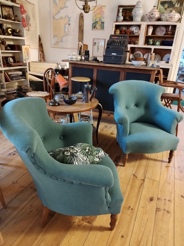 Pair of refurbished antique armchairs 