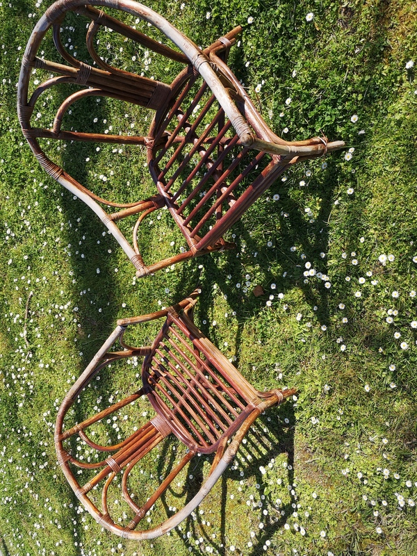 Pair of 1970s rattan garden armchairs