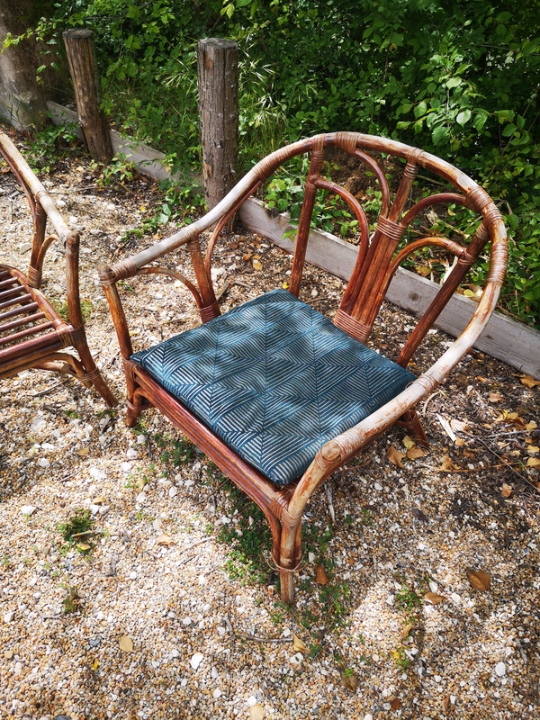 Pair of 1970s rattan garden armchairs