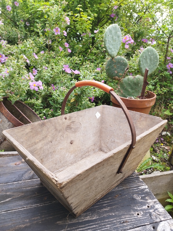 Wrought iron and wood harvest basket 