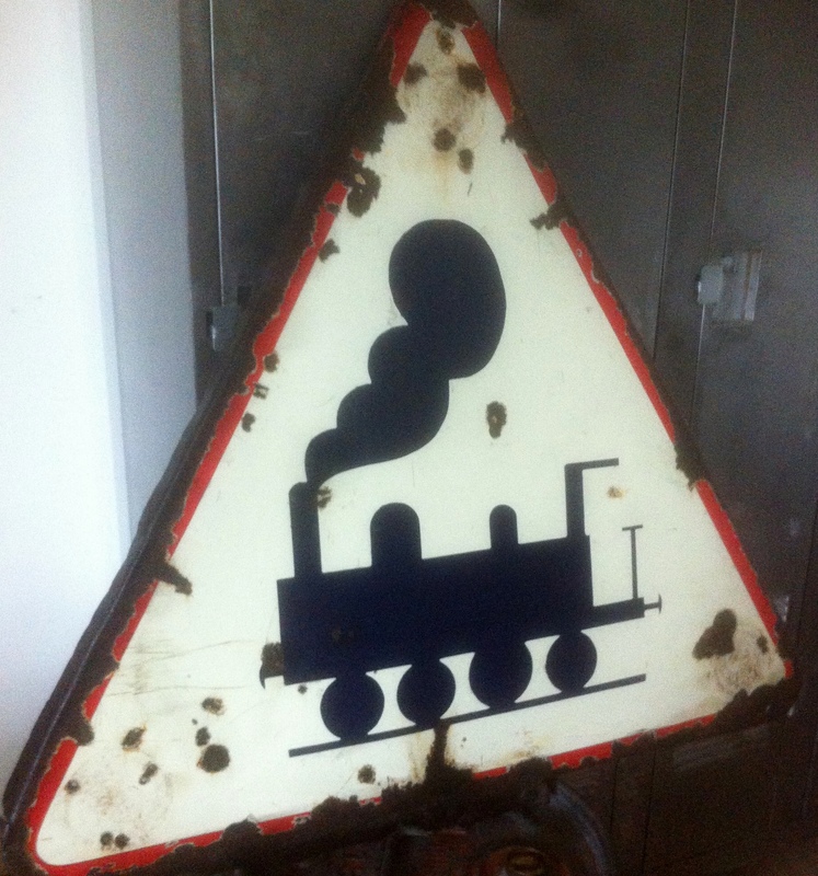 Danger train enamel sign