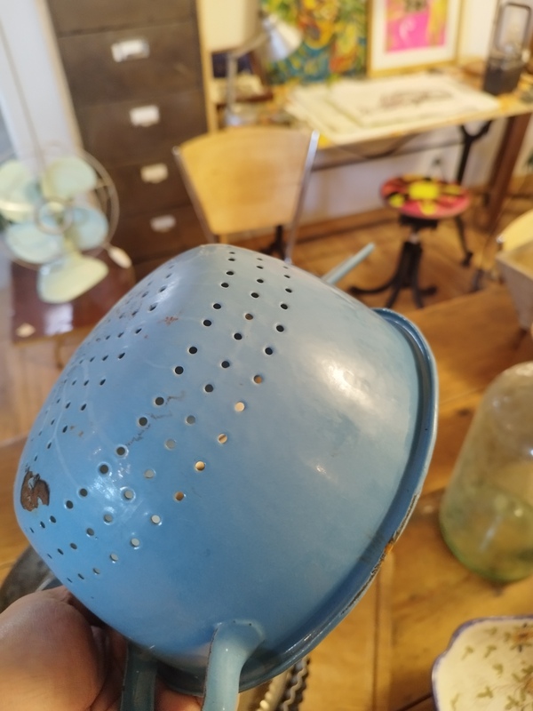 Vintage blue enamel colander