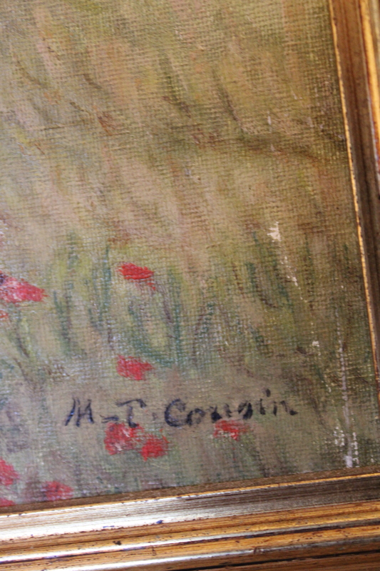 Oil painting wheat field and poppy