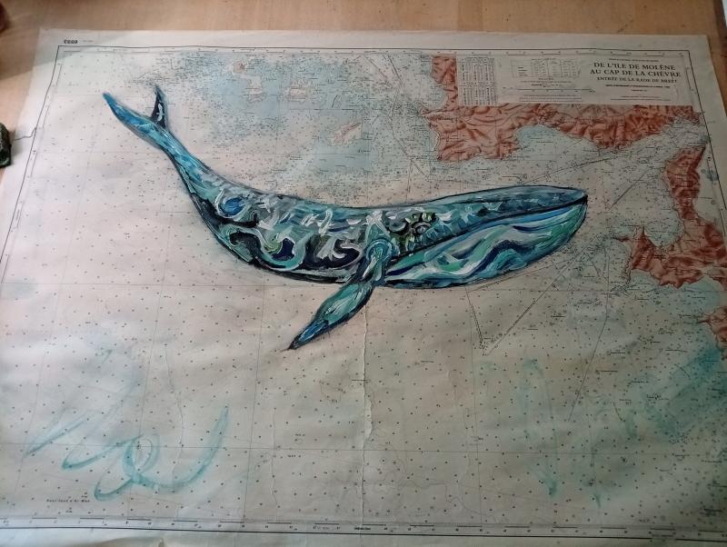 Painting on a nautical chart, 1960s 